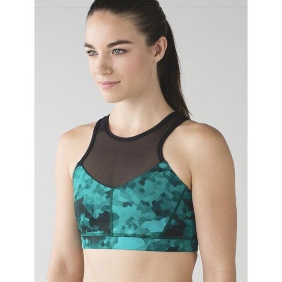 Lululemon Meshed Up Tank 2 IN 1 Top Size 4 Green Black Clouded Dreams Teal RARE! - Picture 6 of 12